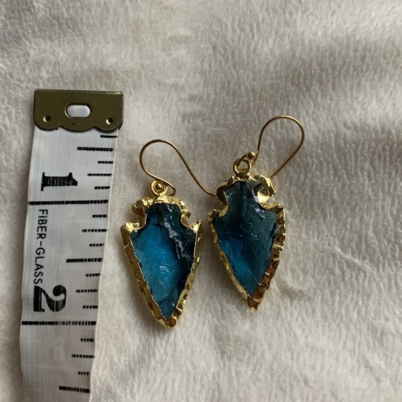 Arrowhead earrings clear blue textured jewel glass gold framed pierced new - Picture 12 of 12